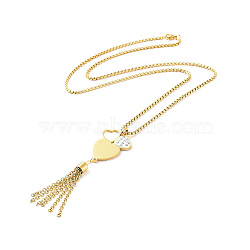 Crystal Rhinestone Heart with Tassel Pendant Necklace with Box Chains, Ion Plating(IP) 304 Stainless Steel Jewelry for Women, Golden, 23.62 inch(60cm)(NJEW-B087-04G)