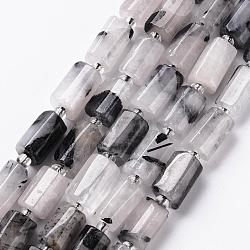 Natural Black Rutilated Quartz Beads Strands, Faceted, Column, 8~11x6~8x5~7mm, Hole: 1mm, about 15~17pcs/strand, 7.28~7.48 inch(X-G-S345-8x11-010)