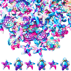 100Pcs 2 Styles Synthetic Turquoise Dyed Beads Strands, Fuel Injection Effect, Starfish & Sea Turtle, Deep Sky Blue, 13.5~18x14~15x5~7mm, Hole: 1.5~1.6mm, 50pcs/style(G-SC0002-89B)