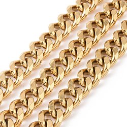 304 Stainless Steel Cuban Link Chains, Faceted, Unwelded, Golden, 13.5~14x11.5~12x3mm(CHS-P007-04G)