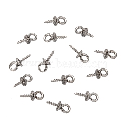 304 Stainless Steel Screw Eye Pin Peg Bails, For Half Drilled Beads, Stainless Steel Color, 10.5x4mm, Hole: 2mm, Pin: 1.5mm(X-STAS-E076-05)