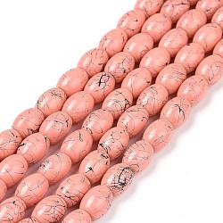 Baking Painted Drawbench Glass Bead Strands, Oval, Coral, 8x6~6.5mm, Hole: 1mm, about 100pcs/strand, 31.4 inch(GLAD-S080-6x8-81)