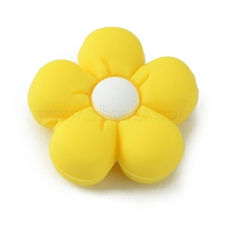 Silicone Beads, DIY Nursing Necklaces and Bracelets Making, Chewing Pendants For Teethers, Flower, Yellow, 26x27x10mm, Hole: 2mm(SIL-WH0001-49E)