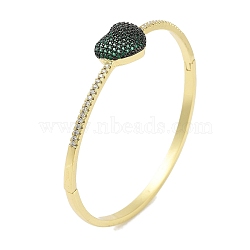 Rack Plating Brass Micro Pave Cubic Zirconia Heart Hinged Bangles for Women, Real 18K Gold Plated, Cadmium Free & Lead Free, Long-Lasting Plated, Dark Green, Inner Diameter: 2-3/8 inch(6.05cm)(BJEW-R317-01C-G)