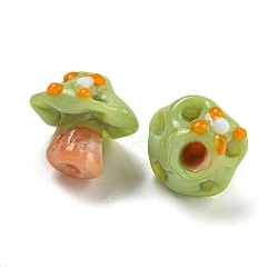 Handmade Bumpy Lampwork Beads, Mushroom, Yellow Green, 17~17.5x15~15.5x15mm, Hole: 1.2~1.6mm(LAMP-S067-01E)