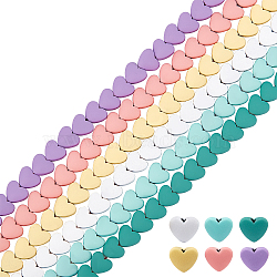 CHGCRAFT 6Strands 6 Colors Rubberized Style Spray Painted Non-magnetic Synthetic Hematite Beads Strands, Heart, Mixed Color, 5x6x3mm, Hole: 0.5mm, 1strand/color(G-CA0001-42)