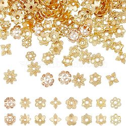 160Pcs 8 Style Alloy Bead Caps, Real 18K Gold Plated, 5.5~10x1~3mm, Hole: 1.2~1.8mm, 20pcs/style(FIND-FH0004-92)