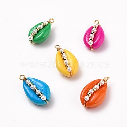 5Pcs 5 Colors Spray Painted Cowrie Shell Pendants, Copper Wire Wrapped Shell Pearl Charms, Light Gold, 25~27x14~15x9.5~10mm, Hole: 2.5mm, 1pc/color(PALLOY-JF00525-S)