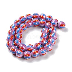 Handmade Porcelain Beads Strands, Hand Drawn Beads, with Enamel, Round, Medium Purple, 10~11x9mm, Hole: 1.5mm, about 35pcs/strand, 12.80 inch(32.5cm)(PORC-L078-01M)