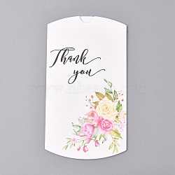 Paper Pillow Boxes, Gift Candy Packing Box, Flower Pattern & Word Thank You, White, Box: 12.5x7.6x1.9cm, Unfold: 14.5x7.9x0.1cm(CON-L020-02A)