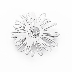 Flower Brooch, 201 Stainless Steel Lapel Pin for Backpack Clothes, Nickel Free & Lead Free, Stainless Steel Color, 42.5x42.5x7mm, Pin: 0.7mm(JEWB-N007-014P-FF)