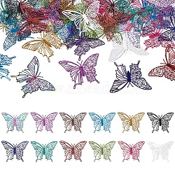 Pandahall 48Pcs 12 Colors Spray Painted 430 & 201 Stainless Steel  Filigree Pendants, Etched Metal Embellishments, Butterfly, Mixed Color, 31x40x0.3mm, Hole: 1.4mm, 4pcs/color(STAS-TA0002-20)