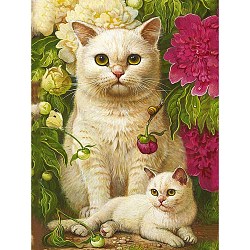 Cat DIY Diamond Painting Kit, Including Acrylic Board, Resin Rhinestones Bag, Diamond Sticky Pen, Tray Plate and Glue Clay, White, 400x300mm(PW-WG28392-03)