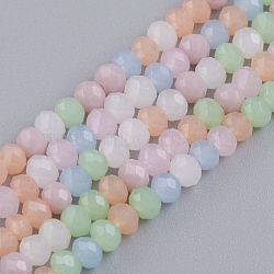 Faceted Glass Beads Strands, Rondelle, Imitation Jade Style, Mixed Color, 3~3.5x2.5~3mm, Hole: 0.6mm, about 135pcs/Strand, 14.65 inch(37.2cm)(GLAA-G074-B05)