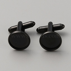 304 Stainless Steel Cuff Button, Cufflink Findings for Apparel Accessories, Electrophoresis Black, 25.5x13.7mm(STAS-WH0022-97EB)