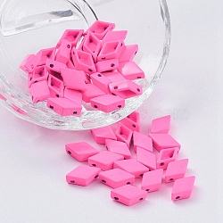 Spray Painted Alloy Multi-Strand Links, For Tile Elastic Bracelets Making, Rhombus, Hot Pink, 12x7x3.5mm, Hole: 0.8mm(PALLOY-G268-C-100)