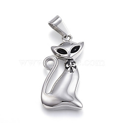 304 Stainless Steel Kitten Pendants, Cat Shape Charms, Antique Silver, 32x18x4mm, Hole: 5x9mm(STAS-G126-20AS)