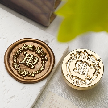 Golden Tone Wax Seal Brass Stamp Head, Flower with Letter Pattern, for Wax Seal Stamp, Letter M, 24x14mm, Inner Diameter: 7mm