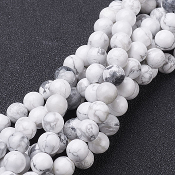 Gemstone Beads Strands, Natural Howlite Round Beads, White, 8mm, Hole: 1mm, about 45~48pcs/strand, 15~16 inch