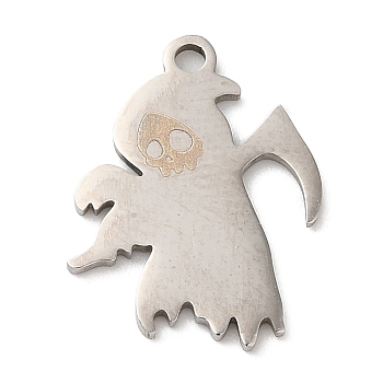 Halloween 201 Stainless Steel Pendants, Death Charm, Stainless Steel Color, 17x14x1mm, Hole: 1.5mm