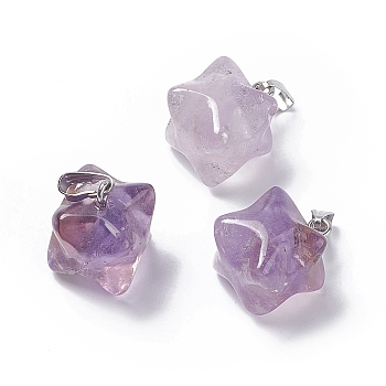 Natural Amethyst Pendants, Merkaba Star Charms, with Stainless Steel Color Plated 201 Stainless Steel Findings, 18~20x14~15x14~15mm, Hole: 8x3mm