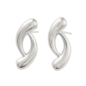 Teardrop Brass Stud Earrings, Long-Lasting Plated, Lead Free & Cadmium Free, Platinum, 24x9.5mm