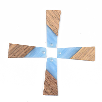 Opaque Resin & Walnut Wood Pendants, Trapezoid, Cornflower Blue, 30x12x3mm, Hole: 2mm