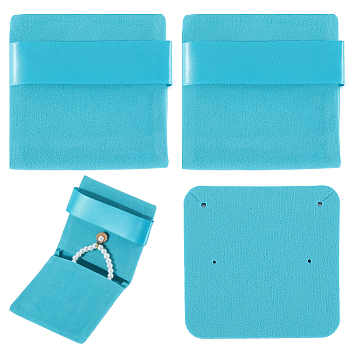 Beebeecraft 3Pcs Rectangle Velvet Envelope Packing Pouches, Jewelry Storage Gift Bags for Earrings, Rings, Bracelets, Light Sea Green, 8.8x9.1x0.5cm