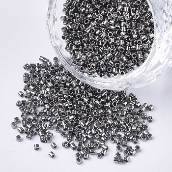 11/0 Grade A Glass Seed Beads, Cylinder, Uniform Seed Bead Size, Metallic Colours, Dark Gray, 1.5x1mm, Hole: 0.5mm, about 20000pcs/bag
