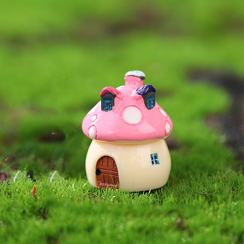 Mini Resin Mushroom House Figurines, Miniature Landscape Display Decoration, for Dollhouse Accessories, Home Decoration, Pink, 21x26mm