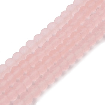 Transparent Glass Beads Strands, Faceted, Frosted, Rondelle, Pink, 3mm, Hole: 1mm