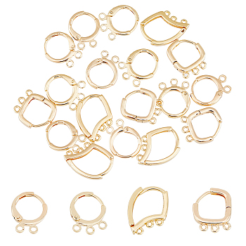DIY Earring Making Finding Kit, Including Brass Huggie Hoop & Leverback Earring Findings, with Horizontal Loops, Real 18K Gold Plated, 14~16.5x11.5~12.5x1.5~2.5mm, Hole: 1~1.5mm, Pin: 0.8~1.2mm, 20Pcs/box