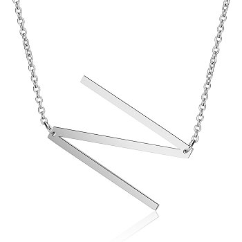 201 Stainless Steel Initial Pendants Necklaces, with Cable Chains, Letter, Letter.N, 17.3~18.3 inch(44~46.5cm)x1.5mm, LetterN: 37.5x20.5x1mm