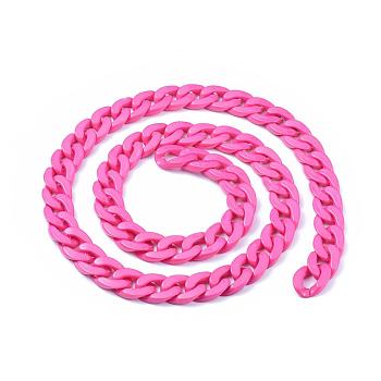Handmade Opaque Acrylic Curb Chains, Twisted Chain, Oval, for Jewelry Making, Hot Pink, Link: 30x21x6mm, 39.37 inch(1m)/strand