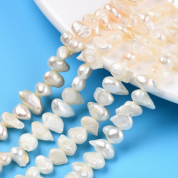 Natural Cultured Freshwater Pearl Beads Strands, Two Sides Polished, Nuggets, Creamy White, 4.5~6x5~10x3~5mm, Hole: 0.7mm, about 69~75pcs/strand, 14.76 inch~15.55 inch(37.5~39.5cm)
