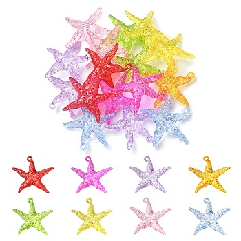 50g Transparent Acrylic Pendants, Starfish Charm, Mixed Color, 40x44x9.5mm, Hole: 2.2mm, about 15pcs/50g