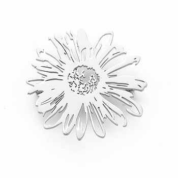 Flower Brooch, 201 Stainless Steel Lapel Pin for Backpack Clothes, Nickel Free & Lead Free, Stainless Steel Color, 42.5x42.5x7mm, Pin: 0.7mm
