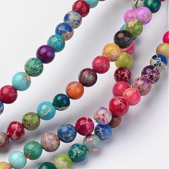 Natural Imperial Jasper Beads Strands, Round, Dyed, Colorful, 4mm, Hole: 1mm, about 90pcs/strand, 15.2 inch