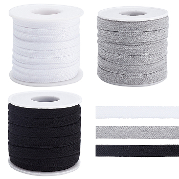 3 Rolls 3 Colors  Flat Polycotton Hollow Cord, Shoeslace Making, Clothes Accessories, with 3Pcs Plastic Spool, Mixed Color, 10x1mm, about 10.94 Yards(10m)/Roll, 1 roll/color