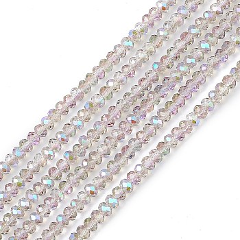 Transparent Electroplate Glass Beads Strands, Faceted, Rondelle, Half Rainbow Plated, Medium Orchid, 4~4.5x3~3.5mm, Hole: 0.8mm, about 150~152pcs/strand, 17.91~19.69 inch(45.5~50cm)