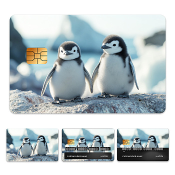 Plastic Waterproof Card Stickers, Self-adhesion Card Skin for Bank Card Decor, Rectangle, Penguin, 140x190mm