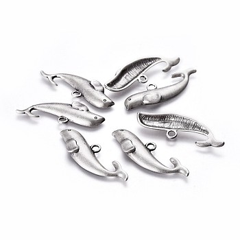 Tibetan Style Alloy Pendants, Lead Free & Nickel Free & Cadmium Free, Fish, Thailand Sterling Silver Plated, 14x39.5x4mm, Hole: 2.5mm
