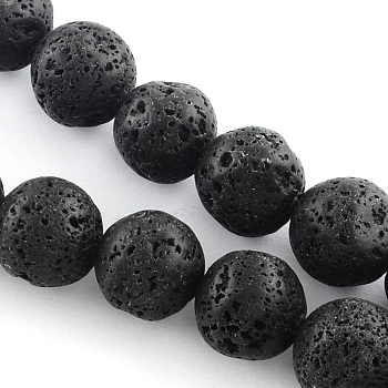 Natural Lava Rock Gemstone Round Bead Strands, Black, 6~7mm, Hole: 1mm, about 60pcs/strand, 15.7 inch
