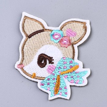 Sika Deer Appliques, Computerized Embroidery Cloth Iron on/Sew on Patches, Costume Accessories, Colorful, 77x61x1.5mm