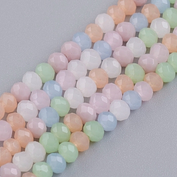 Faceted Glass Beads Strands, Rondelle, Imitation Jade Style, Mixed Color, 3~3.5x2.5~3mm, Hole: 0.6mm, about 135pcs/Strand, 14.65 inch(37.2cm)