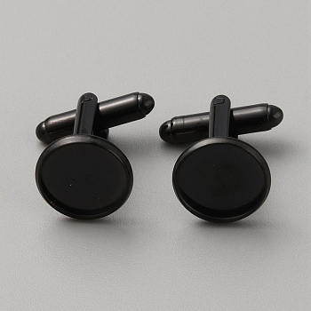 304 Stainless Steel Cuff Button, Cufflink Findings for Apparel Accessories, Electrophoresis Black, 25.5x13.7mm