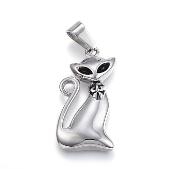 304 Stainless Steel Kitten Pendants, Cat Shape Charms, Antique Silver, 32x18x4mm, Hole: 5x9mm