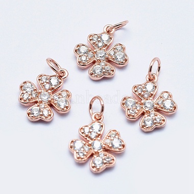 Real Rose Gold Plated Clear Clover Brass+Cubic Zirconia Charms