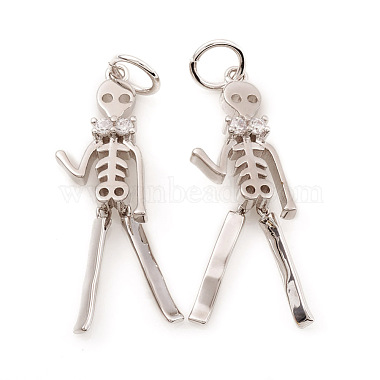 Real Platinum Plated Clear Skull Brass+Cubic Zirconia Pendants