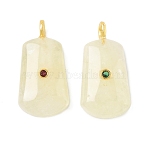 Heated Natural Lemon Quartz Pendants, Trapezoid Charms with Brass Micro Pave Cubic Zirconia Findings, Golden, 41x20~20.5x8~8.5mm, Hole: 4mm(GG-CBAF4FB-04G)